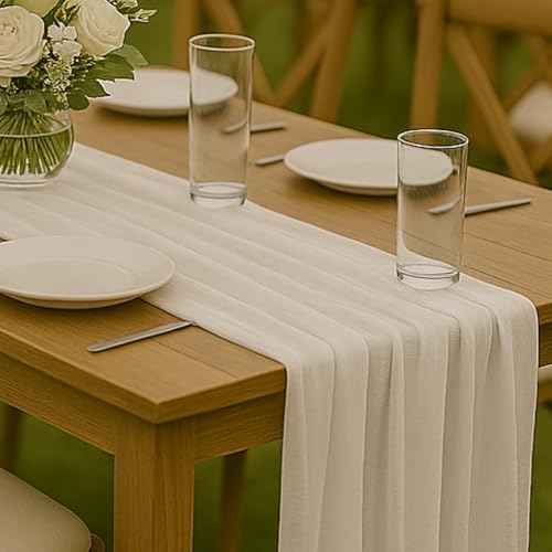 10FT Ivory White Cheesecloth Table Runner 120 Inch Rustic Boho Gauze Cheese Cloth Table Runner for Wedding Baby Shower Bridal Shower Birthday Party Home Decorations