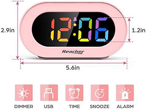 REACHER Pink Colorful LED Digital Alarm Clock with USB Charger