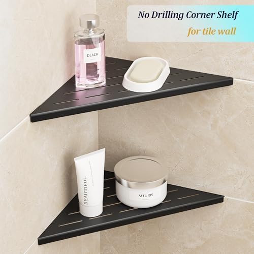 Neodrain 10 Inch Black Corner Wall Shelf for Tile Wall Insert, Set of 2