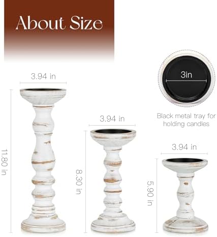 Candeldo Wood Candle Holders for Pillar, White Farmhouse Fireplace Decor