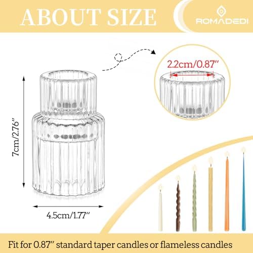 Romadedi Glass Candle Holder for Candlestick, Clear, Pack of 20