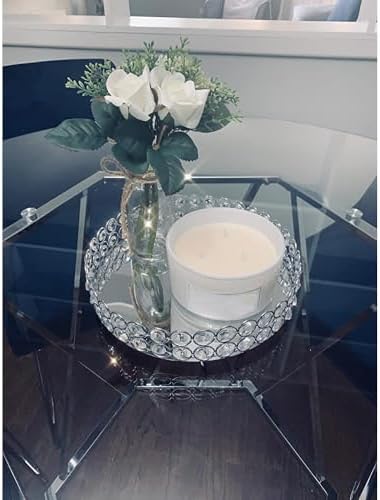 Hedume Mirrored Crystal Vanity Tray, 10 Inches Crystal Cosmetic Makeup Tray, Ornate Decorative Tray for Perfume, Jewelry and Makeup