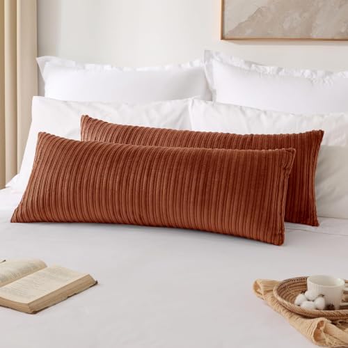 Kevin Textile Striped Corduroy 14”x36” Pillow Cover 1 Pack, Rust