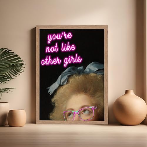 Poster Master You're Not Like Other Girls Print - Pink Neon Poster - Altered & Pop Art - Trendy Gift for Men & Women - Wall Decor for Bedroom, Living Room or Office - 16x20 Beige Framed