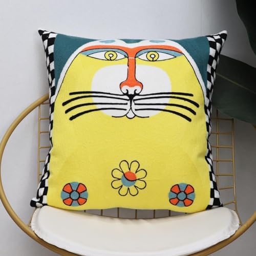 1 Pcs Embroidered Decorative Throw Pillows Covers for Sofa Decor Cushion Cases 18 x 18 Inch (Tiger)
