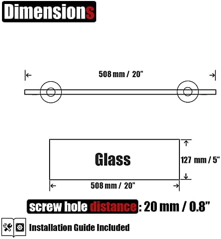 JQK Bathroom Glass Shelf Black, Tempered Glass Shower Storage 20 by 5 inches, 304 Stainless Steel Matte Black Wall Mount, TGS101L20-PB