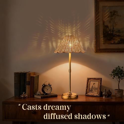 20.5'' Tall Cordless Boho Rattan Table lamp, 5200-mAh Rechargeable Battery, 3-Level Brightness Dimmable, Build-in LED 320 Lumen Max, for Bedside Restaurant Resort Hotel Dining Table