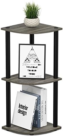 Furinno TURN-N-TUBE Corner Shelf, 3-Tier Corner Bookshelf, Display Storage Shelves with Open Shelves, for Organization and Storage, Living Room, Home Office, Garage, French Oak