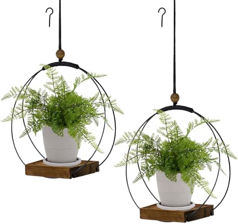 hismocal Hanging Planter for Indoor Plants,Plant Hanger with Sturdy Wood Base & Pot, Modern Boho Macrame Plant Hanger,Wall Ceiling Window Stands(2 Pack+Pots)