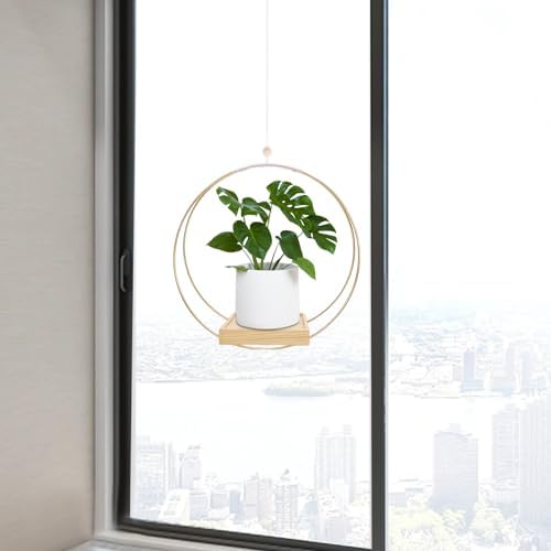 hismocal Hanging Planter for Indoor Plants, Plant Hanger with Sturdy Wood Base,Modern Boho Macrame Plant Hanger,Wall Ceiling Window Stands(Plants/Pots Not Included)