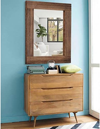 Rustic Mirror Wooden Rectangular Antique Wall Mirror Frame Decor Farmhouse Bedroom Dresser Bedroom Entryway Mirror Large Brown 26"x18"