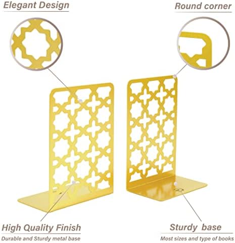 CNK Book Ends Bookends for Decorative Books Holder Bookend Shelves End Hold Heavy Duty Holders Stoppers Metal Stopper Cute Boho Bookshelf Holds Cookbook Office Home Set of 2 Bookends Pair Gold