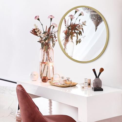 AOAOPQ Frame Wall Mirror Metal Aluminum Tempered Glass Mounted Circle Vanity Modern Minimalist Mirrors for Entryway Bathroom Washrooms Living Rooms 20 Inch Gold
