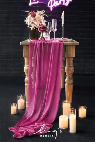 Ling's Moment 14Ft Magenta Table Runner, Wedding Long Chiffon Table Runners