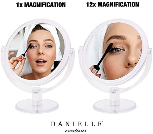 Danielle Creations 6.75-Inch Double Sided Vanity Makeup Mirror with Ultra Vue Glass, 12x Magnfication, Clear Acrylic