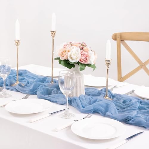 3 Pack Dusty Blue Cheesecloth Table Runner 10ft Boho Gauze Centerpiece