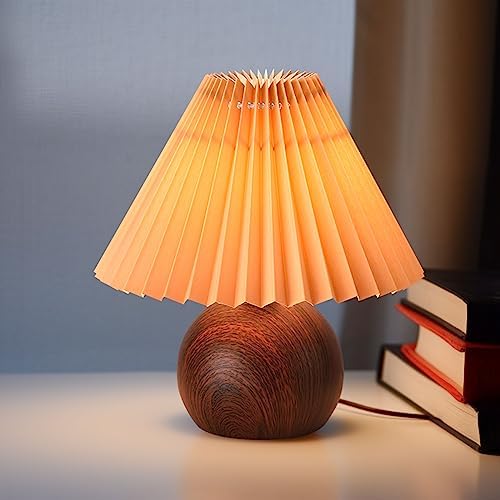 KUNJOULAM Small Pleated Table Lamp, Modern Bedside Nightstand Lamp with Coffee Lampshade, Cute Lamp for Bedroom Living Room Home Office Decor with E12 Bulb