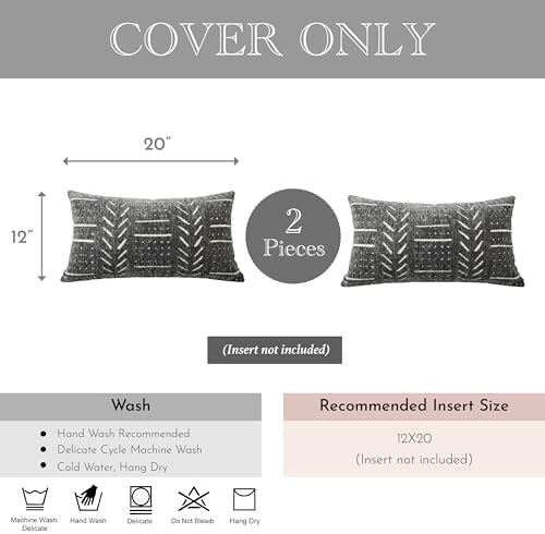 BlissBlush Decorative Lumbar Pillow Covers 12x20 Set of 2, Soft Woven Chenille Accent Pillow Covers for Couch Sofa Bed, Textured Farmhouse Cushion Covers, Charcoal Gray