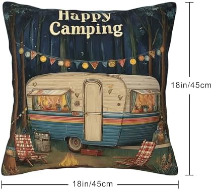 Camping Throw Pillow Covers Set of 4 Decorative Soft Double Sided Print Pillow Case Farmhouse Home Decor for Living Room Sofa Couch 18x18