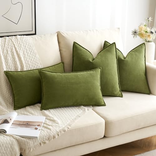 MIULEE Pack of 2 Moss Green Euro Shams Chenille Pillow Covers 22x22 Inch