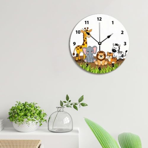 Cute Jungle Baby Animal Wall Clock for Kids Funny Nursery Wood Clock