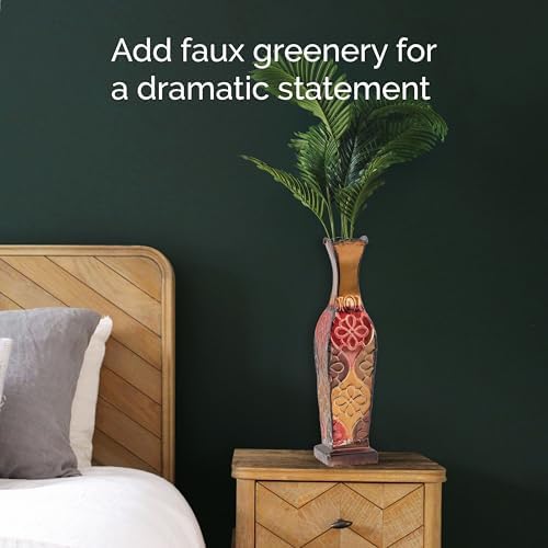 Elements Harlequin Embossed Decorative Metal Vase, Home Decor for Dried Flower and Artificial Floral Arrangements, Living Room, Bedroom, Table Centerpiece, 17-Inch