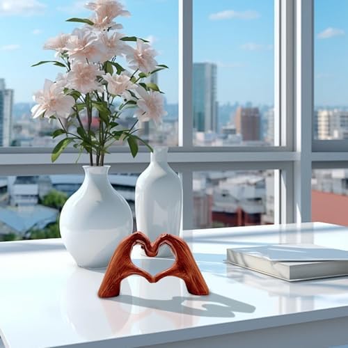 Small Heart Hands Sculpture Decor, Resin Golden Modern Abstract Love Finger Statue, Gold Hand Model Decoration for Home Living Room Bedroom Bookshelf Shelves Wedding Office Desk Table 2.8″ H