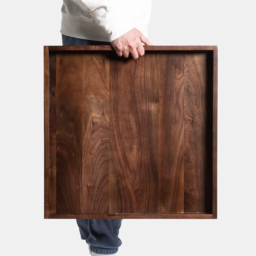22" Square Handmade Large Black Walnut Ottoman Tray with Handle