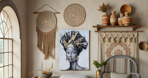 Yihui Arts Gilded Elegance Hand PaintedTextured African Queen Art Print A Fusion of Culture and Luxury for Sophisticated Spaces