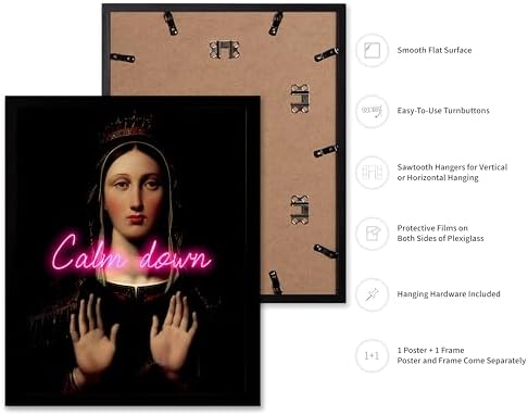 Poster Master Calm Down Print - The Virgin With The Crown Poster - Altered & Pop Art - Housewarming Gift for Men & Women - Chic Decor for Bedroom, Living Room or Dorm - 11x14 Black Framed