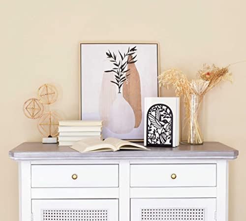 CNK Premium BookEnds - Heavy Duty Metal Book Stoppers for Home Office, Decorative Book Shelf Holders (Hummingbird Black)
