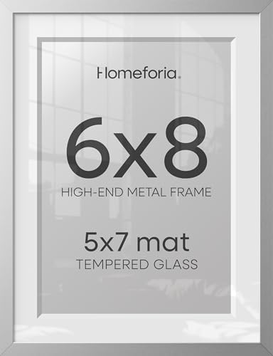 Homeforia 6x8 Silver Picture Frame, High-End Metal, 5x7 Mat, Glass