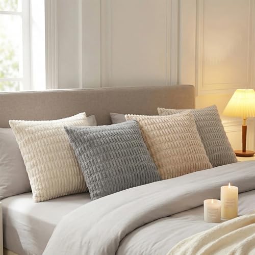 Fancy Homi 4 Packs Decorative Throw Pillow Covers for Living Room Couch Bed, Modern Farmhouse Boho Home Décor Accent Cushion Case, 22" x 22", Neutral