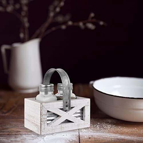 Autumn Alley Farmhouse Napkin Holder and Salt and Pepper Shakers Set - Wood Holder with Barn Door Motif, Galvanized Metal - Rustic Napkin Holder for Country Kitchen Decor (White)