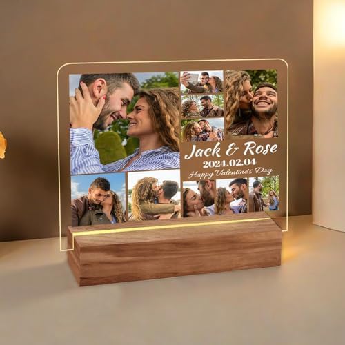 Personalized Photo Acrylic Happy Fathers Day Sign Plaque Gifts for Dad Papa Grandpa from Daughter Son Wife Customizable LED Night Light Wooden Base Lamps Desk Bedroom Decor Signs