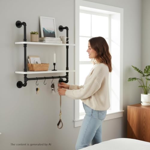 ROGMARS White Floating Wall Shelves Industrial Pipe Shelving 30 Inch