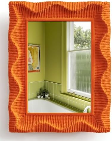Small Decorative Mirror for Desk Makeup and Art Gallery Decor,Orange | 9.5x7.5",Soft Velvet-like Touch,Funky Wall Mirror,Modern Accent for Pastel Themed Room Studio Apartment