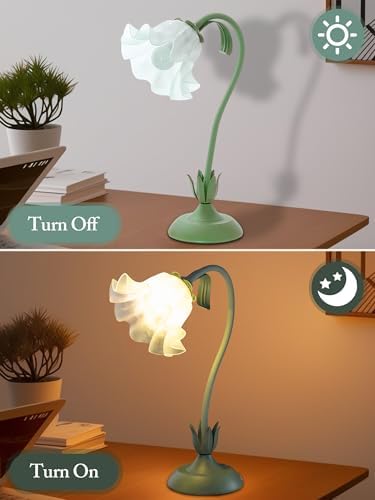 Flower Table Lamp, LED Reading Light Bedside Vintage Night Light (Green)