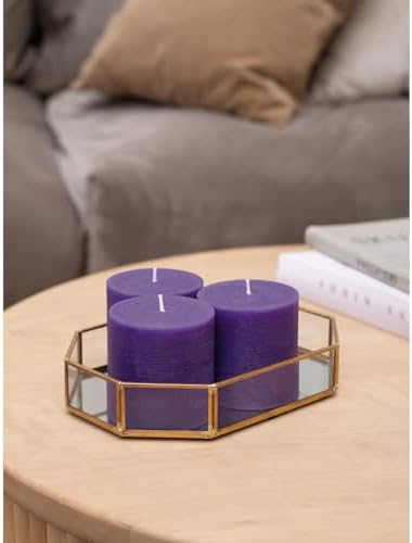 CANDWAX 3x3 Pillar Candles Set of 3 - Rustic Unscented No Drip Purple Candles for Home Decor, Weddings, Centerpieces