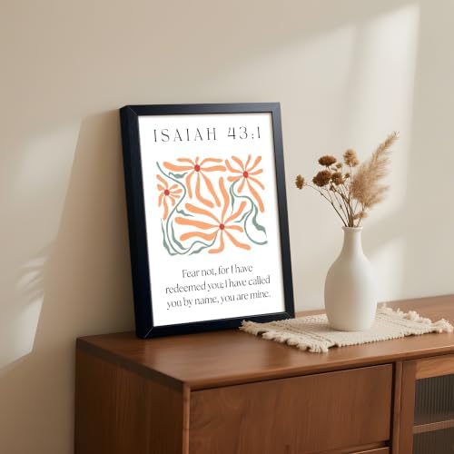 Framed Isaiah 43:1 Bible Verse Wall Art, Christian Floral Canvas Wall Decor Painting, Boho Religious Inspirational Scripture Print Poster Picture for Living Room Bedroom Prayer Room Home Decor 12x16 Inch