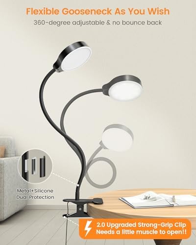 Glocusent 5W Desk Lamp with Remote, 3 Colors & 5 Brightness Reading Lights