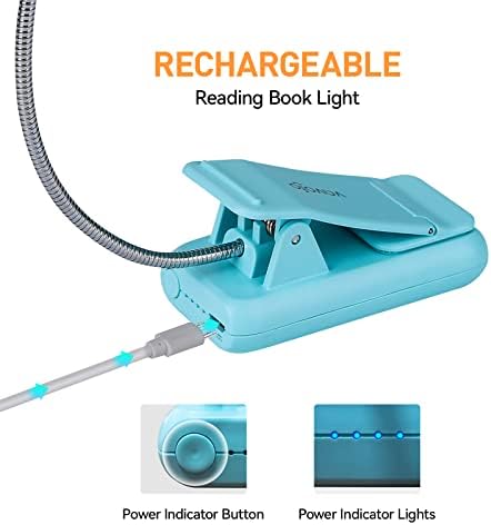 VAVOFO Rechargeable Book Light, Blue Light Blocking, Amber 1600K Clip On Reading Light, Eye Care 7 LEDs Kids Book Light for Reading in Bed with Power Indicator for Bookworms (Mint Blue)