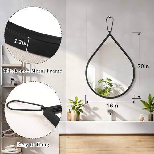 Black Wall Mirror Teardrop Hanging Mirrors with Thick Framed Modern Wall Mirrors Decorative Wall-Mounted Mirrors for Entryway Hallway Bathroom Living Room 16 x20 Inches