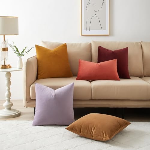 16x16 Velvet Throw Pillow Covers Set of 2 for Couch Sofa Bed,Lilac