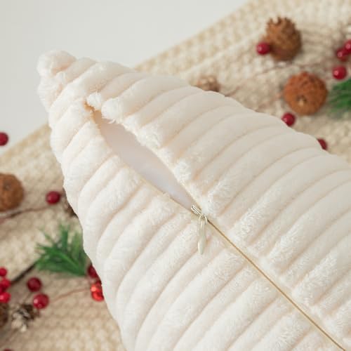 Kevin Textile Striped Corduroy 18”x18” Pillow Covers 2 Pack, Cream White