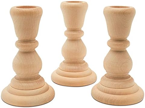 Mini Wood Candle Holders, 4 Inch Wooden Candlestick Holders with 7/8 Inch Hole, Set of 4 Unfinished Wooden Candle Holders, Farmhouse Rustic Candle Holder for Crafts, Decorating and Painting
