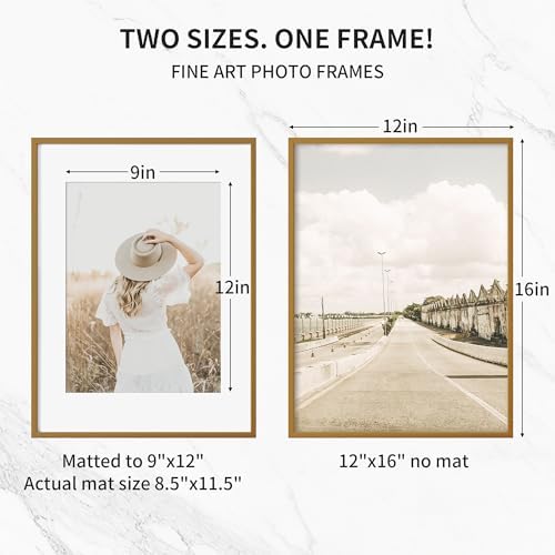 Fun Memories 12x16 Metal Picture Frame - Aluminum With Shatter-Resistant Glass - Displays 9x12 Photos With Mat or 12x16 Images Without Mat - Ideal for Home or Office Decor - Set of 1 - Bronze