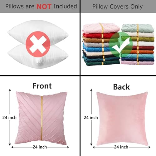 Velvet Throw Pillow Covers 24x24 Pack of 2 Gold Decor Blush Pink