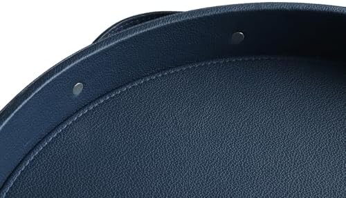 HofferRuffer Top Nocth PU Leather Round Serving Tray, Decorative Serving Tray with Handles, Coffee Tray, Ottoman Tray for Home Or Office, Diameter 14.6-inch (Dark Blue)