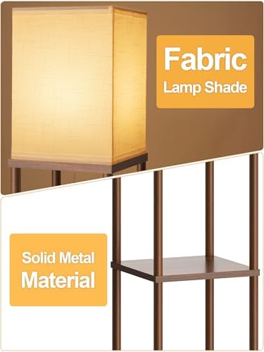 PARTPHONER Floor Lamp with Shelves for Living Room Walnut Brown 2 Pack, Shelf Floor Lamp with 3 CCT LED Bulb, Corner Display Standing Column Lamp Etagere Organizer Tower Nightstand for Bedroom